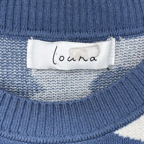 LOUNA Sweater Womens Large Blue Floral Knit Tank Sleeveless Abstract - Picture 8 of 10